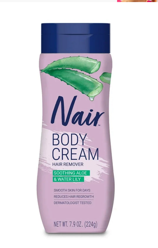 Nair Body Cream Hair Remover, Soothing Aloe and Water Lily, Hair Removal Cream, 7.9 oz