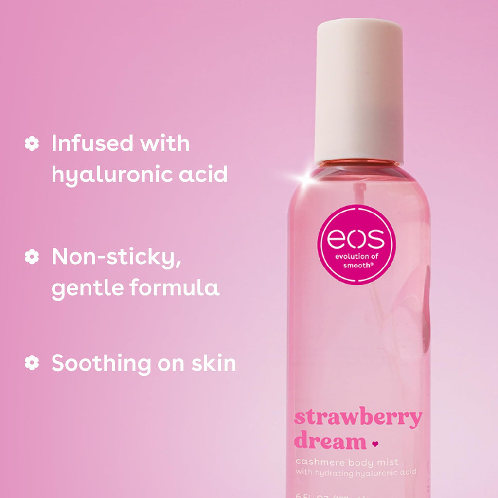 eos Cashmere Body Mist, Vanilla Cashmere, soft musk, cozy caramel, hair mist, body spray for women, moisturizing, hyaluronic acid, body spray, vegan, cruelty-free, 6 fl oz