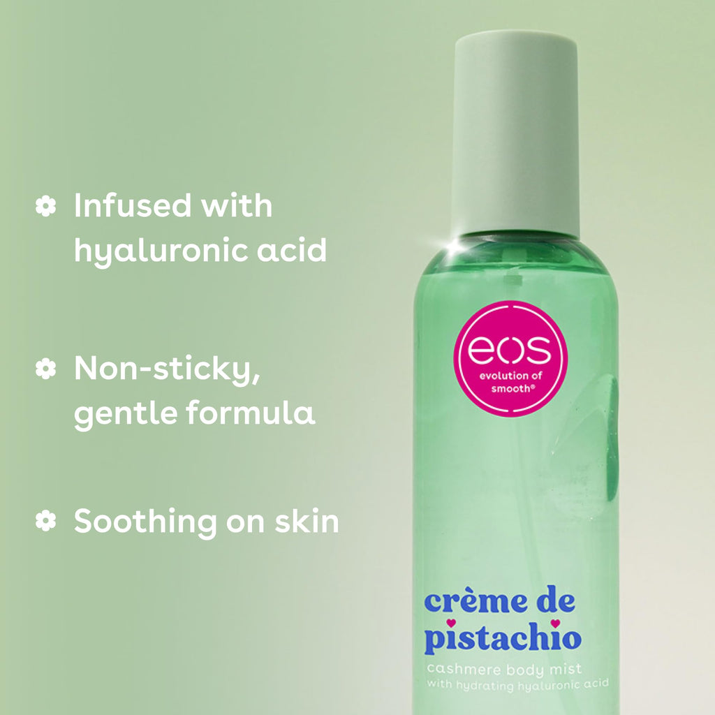 eos Cashmere Body Mist, Vanilla Cashmere, soft musk, cozy caramel, hair mist, body spray for women, moisturizing, hyaluronic acid, body spray, vegan, cruelty-free, 6 fl oz