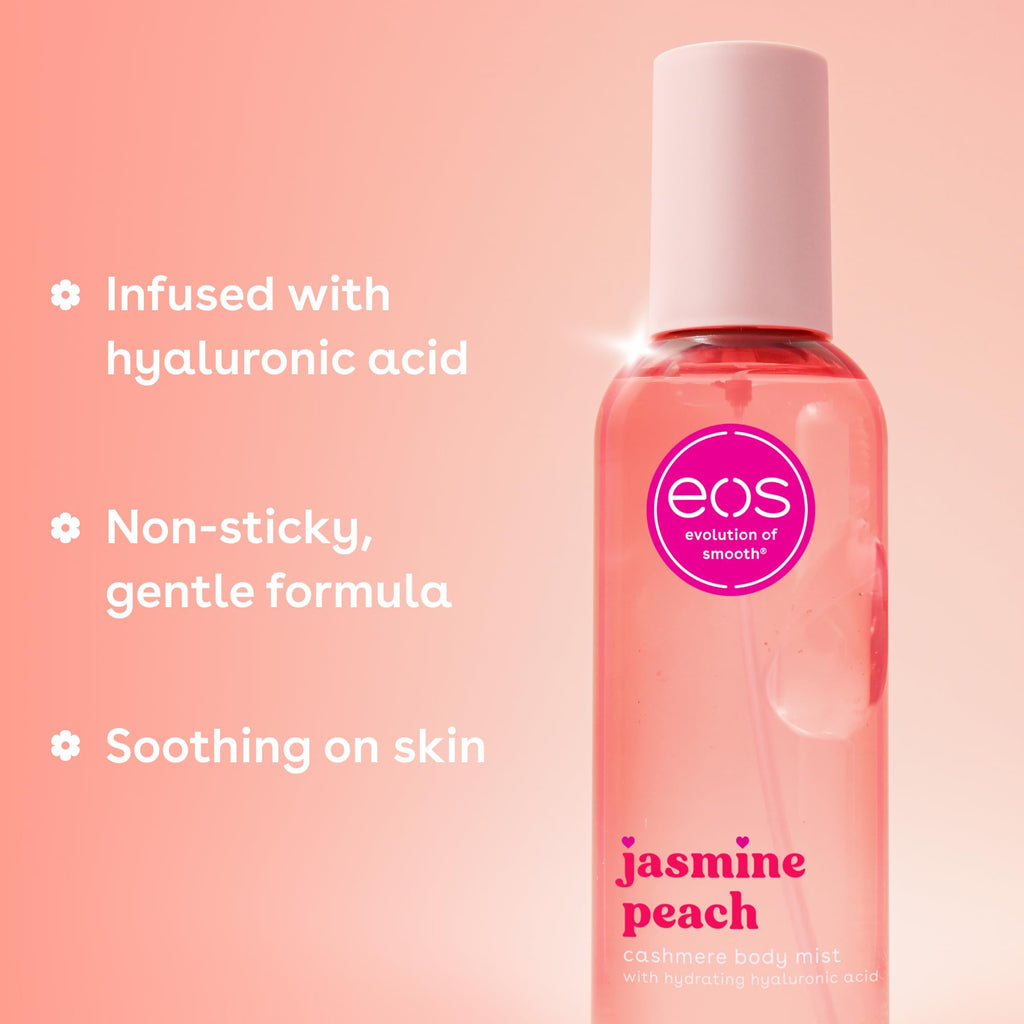 eos Cashmere Body Mist, Vanilla Cashmere, soft musk, cozy caramel, hair mist, body spray for women, moisturizing, hyaluronic acid, body spray, vegan, cruelty-free, 6 fl oz