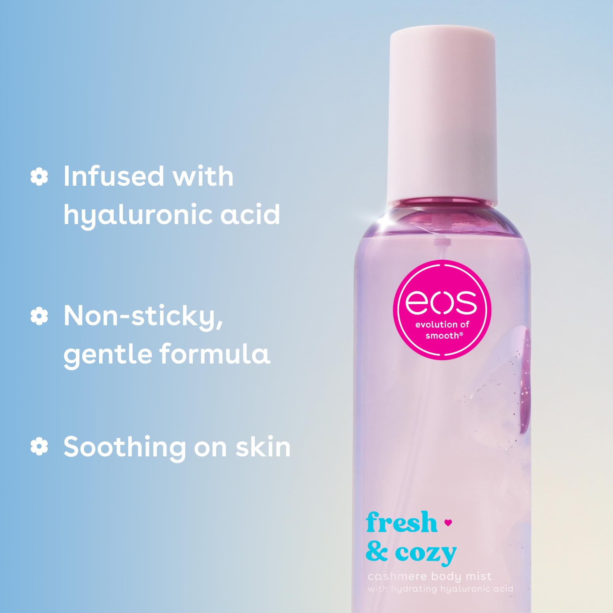 eos Cashmere Body Mist, Vanilla Cashmere, soft musk, cozy caramel, hair mist, body spray for women, moisturizing, hyaluronic acid, body spray, vegan, cruelty-free, 6 fl oz
