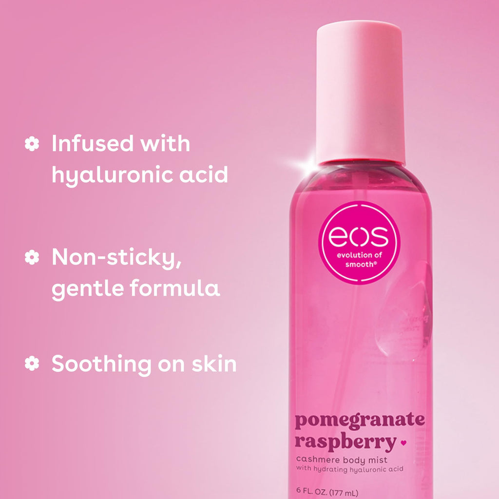 eos Cashmere Body Mist, Vanilla Cashmere, soft musk, cozy caramel, hair mist, body spray for women, moisturizing, hyaluronic acid, body spray, vegan, cruelty-free, 6 fl oz