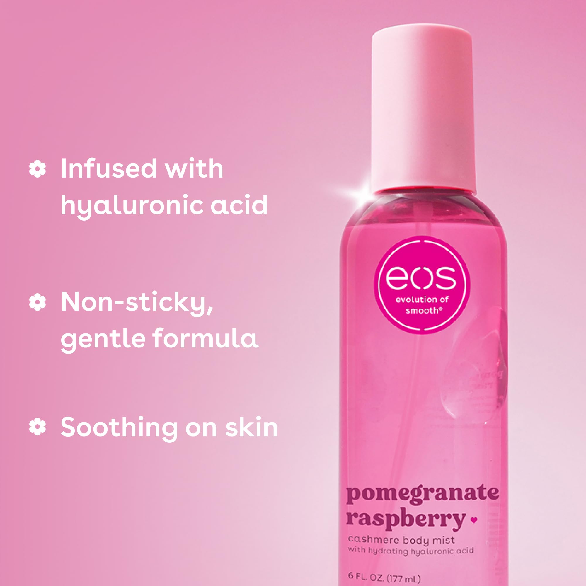 eos Cashmere Body Mist, Vanilla Cashmere, soft musk, cozy caramel, hair mist, body spray for women, moisturizing, hyaluronic acid, body spray, vegan, cruelty-free, 6 fl oz