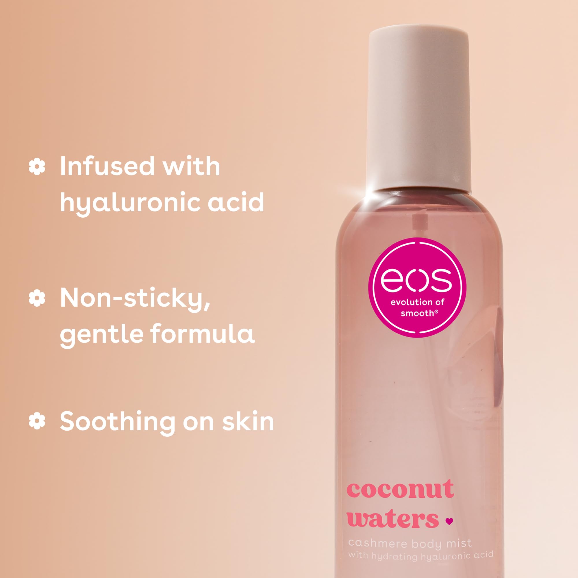 eos Cashmere Body Mist, Vanilla Cashmere, soft musk, cozy caramel, hair mist, body spray for women, moisturizing, hyaluronic acid, body spray, vegan, cruelty-free, 6 fl oz