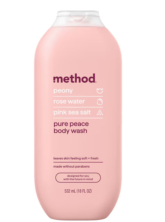 method Body Wash, Pure Peace - Leaves Skin Feeling Soft & Moisturized, Made Without Parabens, Notes of Peony, Rose Water & Pink Sea Salt, 18 fl oz