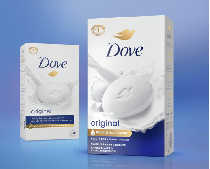 Dove Beauty Bar Soap Original 4 Count For Soft, Smooth Skin, With 1/4 Moisturizing Cream 3.75 Oz Packaging May Vary