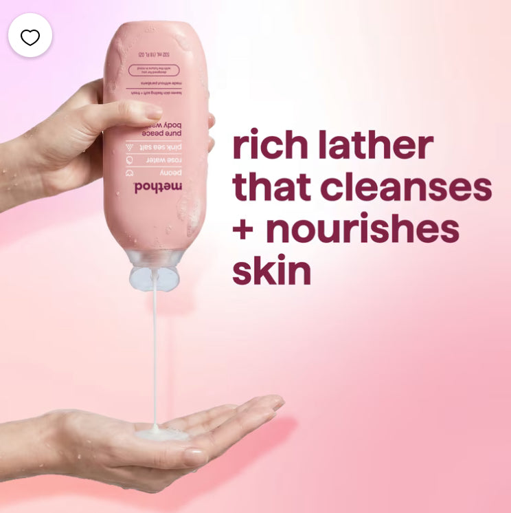 method Body Wash, Pure Peace - Leaves Skin Feeling Soft & Moisturized, Made Without Parabens, Notes of Peony, Rose Water & Pink Sea Salt, 18 fl oz