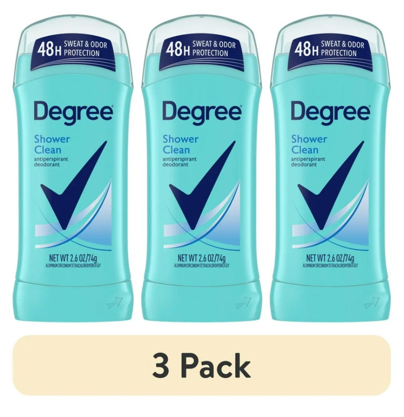 (3 pack) Degree Women's Long Lasting Antiperspirant Deodorant Stick, Shower Clean, 2.6 oz