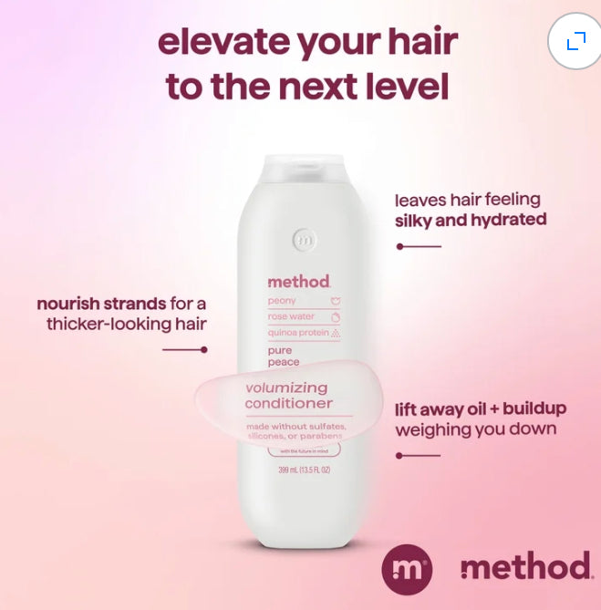 Method Volumizing Conditioner, Pure Peace, for Thicker, Fuller Looking Hair and Safe for Color-Treated Hair, Sulfate-Free, Paraben-Free and Cruelty-Free, 13.5 Fl Oz