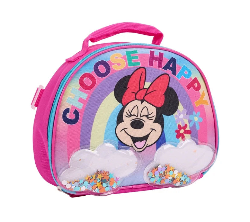 Disney Minnie Mouse Girls "Choose Happy" Rainbow 17" 2-Piece Backpack & Lunch Set, Pink