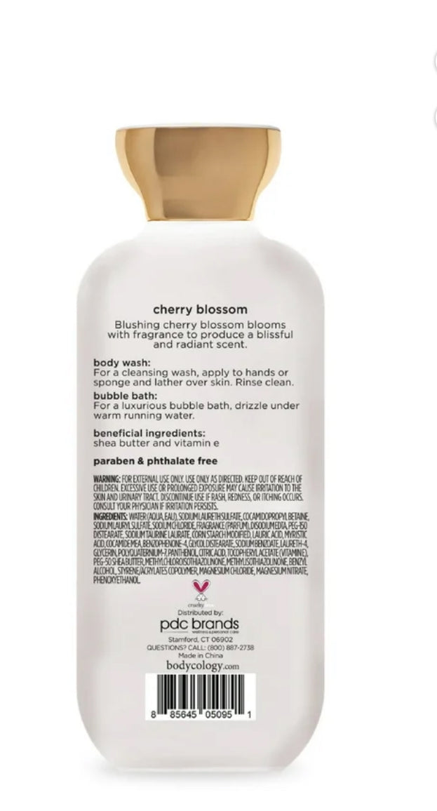 Bodycology Cherry Blossom 2-in-1 Body Wash and Bubble Bath, 16 fl oz