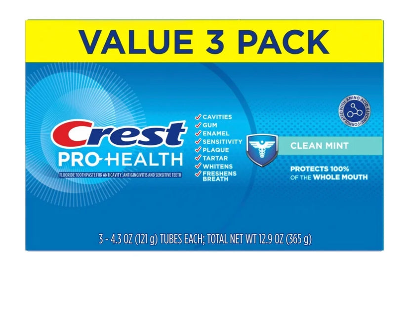 Crest Toothpaste, Pro-Health Smooth Formula Toothpaste, Clean Mint Paste, 4.3 oz Triple