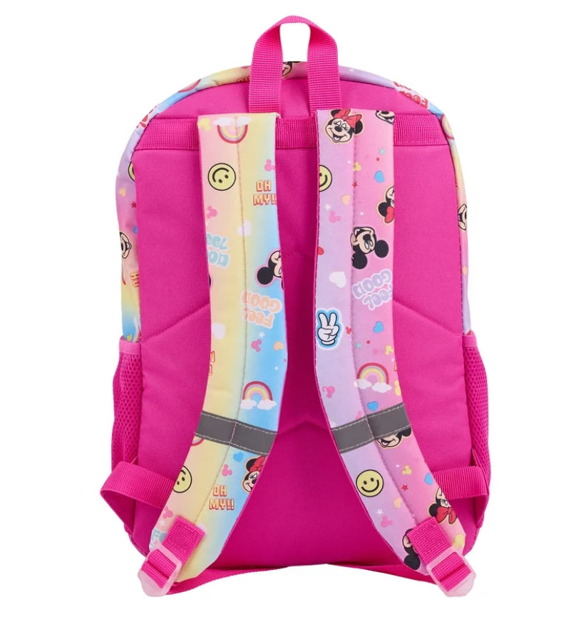 Disney Minnie Mouse Girls "Choose Happy" Rainbow 17" 2-Piece Backpack & Lunch Set, Pink