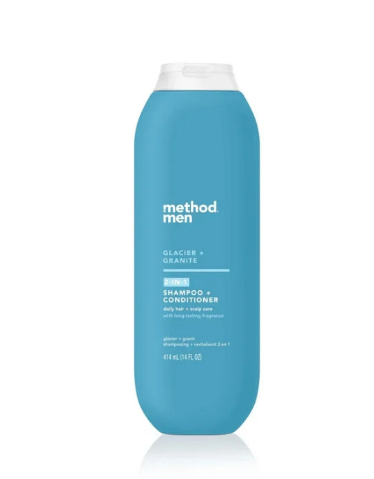 method Men 2-in-1 Shampoo and Conditioner, Glacier + Granite - Cleans and Conditions with Argan and Jojoba Oil - Made without Parabens - 14 fl oz