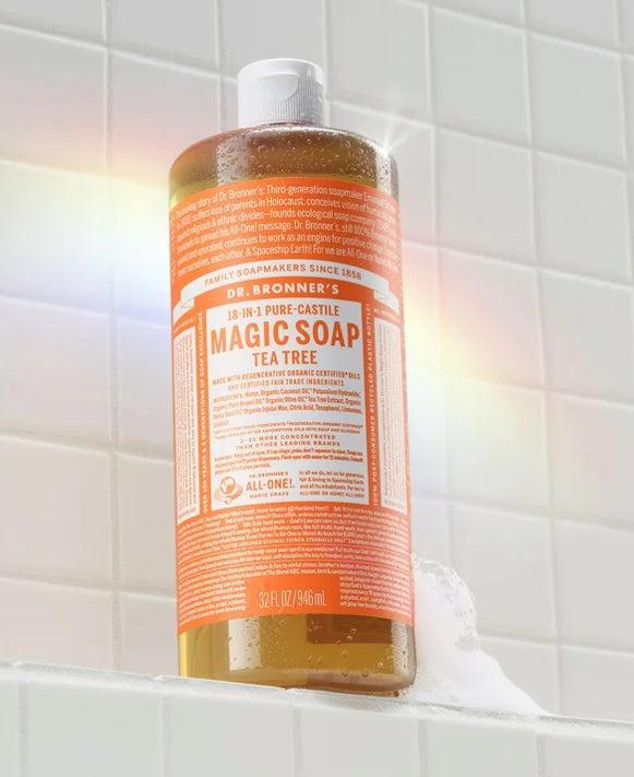 Dr. Bronner's Magic Soap - Tea Tree - Pure-Castile Liquid Soap - 32 oz – for face, body wash, hands