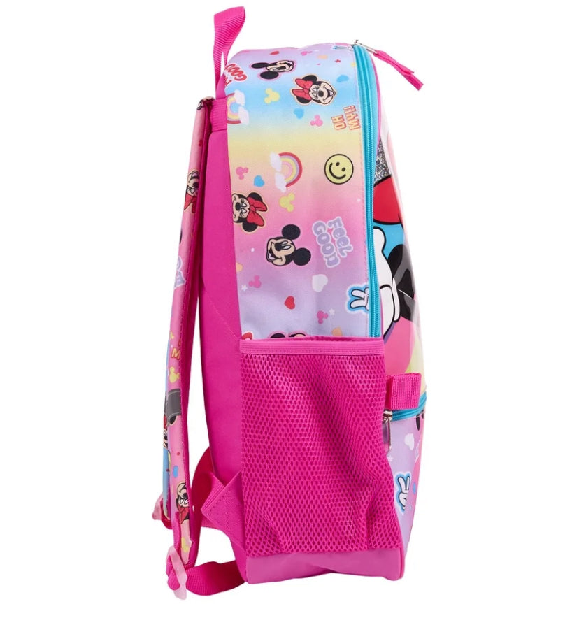 Disney Minnie Mouse Girls "Choose Happy" Rainbow 17" 2-Piece Backpack & Lunch Set, Pink