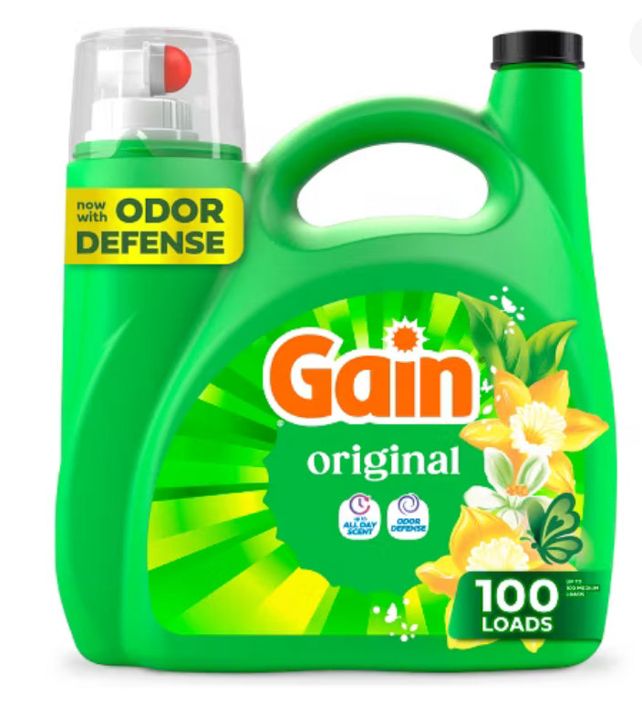 Gain Original HE Concentrated Liquid Laundry Detergent 100 Loads - 132 fl oz: Spill-Resistant Lid, Paraben-Free, Bleach-Free, Odor Control