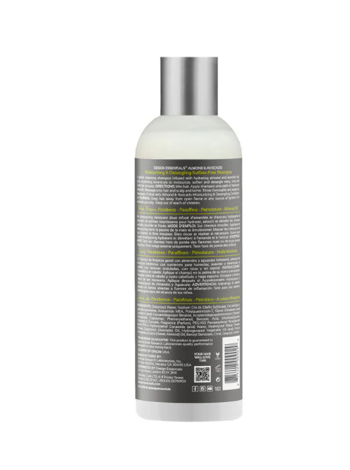 Design Essentials Almond & Avocado Moisturizing & Detangling Sulfate Free Shampoo, 12fl oz