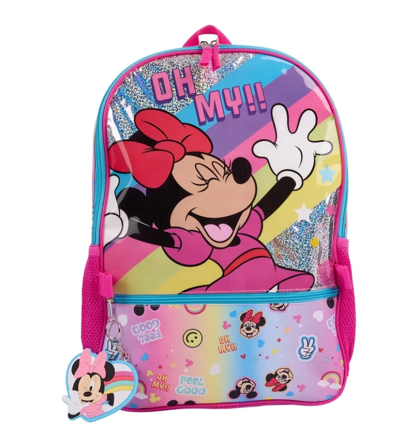 Disney Minnie Mouse Girls "Choose Happy" Rainbow 17" 2-Piece Backpack & Lunch Set, Pink