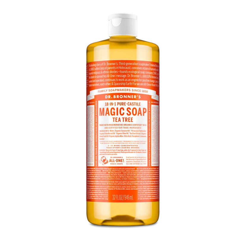 Dr. Bronner's Magic Soap - Tea Tree - Pure-Castile Liquid Soap - 32 oz – for face, body wash, hands